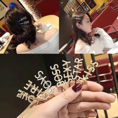 Custom Girl hair clip korean vintage metal ladies pearl Barrettes letter Hair clips