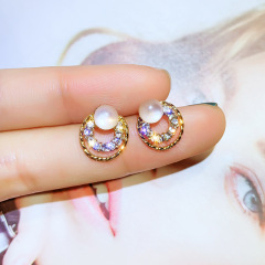 Round zircon S925 silver needle crystal alloy new design opal stud earring