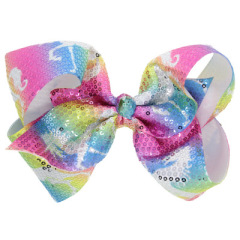 2020 Shining laser sequin unicorn  bows knot hair clips for girls hair accessories