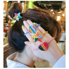 Korean hot sales colorful Christmas rhinestone crystal star heart elastic rubber hair band girls