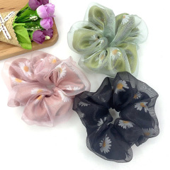 New design custom summer organza girl elastic daisy flower hair scrunchies for women