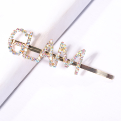Wholesale design colorful crystal rhinestone letter GLAM custom hairpins for girls