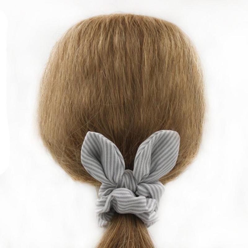 Top sale amazon wholesale custom korean rabbit ears hair holder stripe elastic hair ties Top sale amazon wholesale custom korean rabbit ears hair holder stripe elastic hair ties