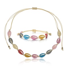 Customized wholesale zircon jewelry colorful sea shell women necklace sets and bracelet Customized wholesale zircon jewelry colorful sea shell women necklace sets and bracelet