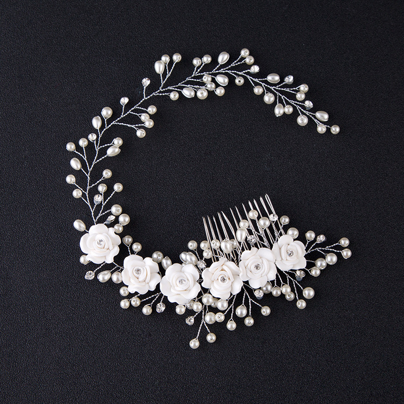 Handmade silver pearl flower headbands wedding hair accessories bridal combs