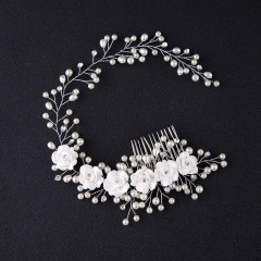 Handmade silver pearl flower headbands wedding hair accessories bridal combs