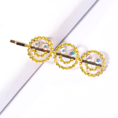 Fashion customized wedding bridal smile face colorful crystal hair pins for women