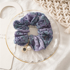 High quality Professional pearl lace fabric fashion girls hair scrunchies for ponytail holder