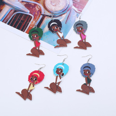 2020 custom fashion printing night club hip pop head drop africa afro wooden earring wood jewelry for women