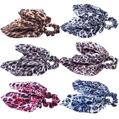 INS Facebook Hot Leopard Print Hair Band Satin Silk Hair Rope Elastic Bow Hair Scrunchies