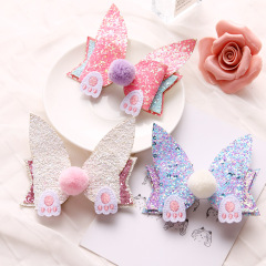 DIY kid candy colors cartoon bling hair clip glitter hair bow pin