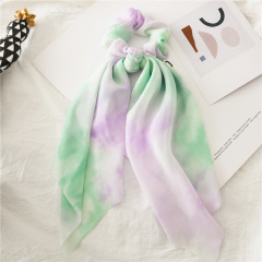 summer styles fashion tie dye hair ties thin colored ribbon hair bands long tail chiffon hair scrunchies