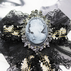 INS amazon korean latest fashion girls Fabric Canvas Corsage Collar Necktie stripe bee ribbon bow tie brooches pin
