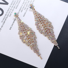 European and American hot sale leaf alloy rhinestone wholesale crystal earring