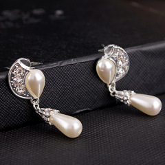 Rhinestone crystal Party korea Necklace Earrings Bridal Wedding pearl Jewelry Set