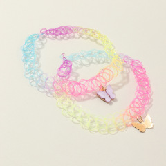 New fashion custom women jewelry rainbow colors butterfly choker necklace