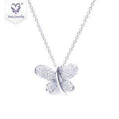 New Wedding 18K White Gold beaded Moissanite butterfly Diamonds Pendant Necklace