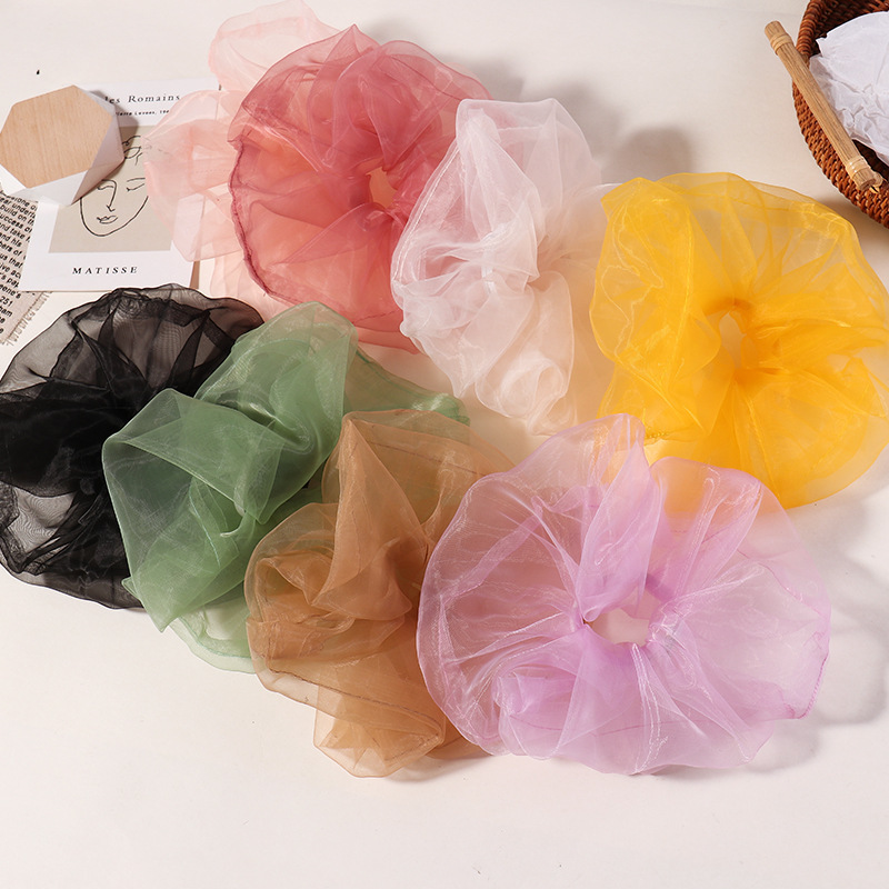 Summer Fashion Retro Transparent Organza Fairy Puffy  Elastic Hair Scrunchies for Women