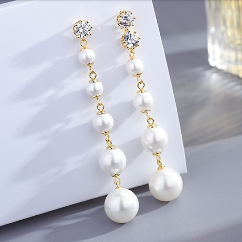 New Fashion 925 Silver Long Women Earring Accessories Pearl Tassel Earrings