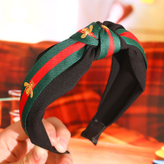 2020 Hot Sale Fashion Bee Headband Wide Edge Fabric Knot HairBands for girls