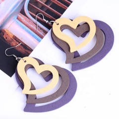 New design handmade wood hook heart love shape dangling tragus earrings jewelry