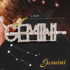 Custom 12 constellation rhinestone bling bling letter words libra hairclips for women