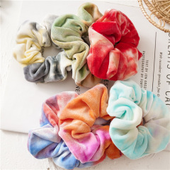 2020 wholesale custom colorful girls velvet tie dye scrunchies for hair