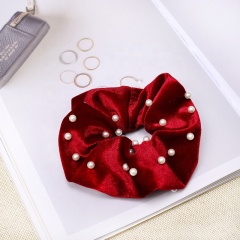 Custom multicolor velvet headdress pearl fabric spiral elastic hair tie band