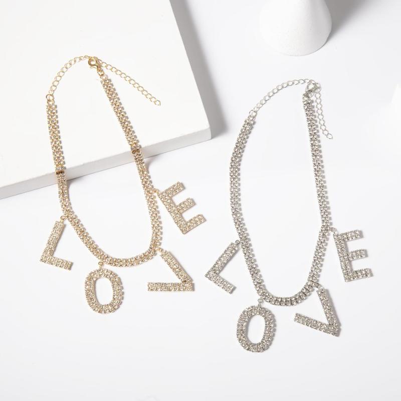 wholesale jewelry bling bling chain crystal LOVE letter choker for women