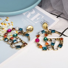 New creative European and American style exaggerated trend women's accessories crystal hoop earrings with wordings