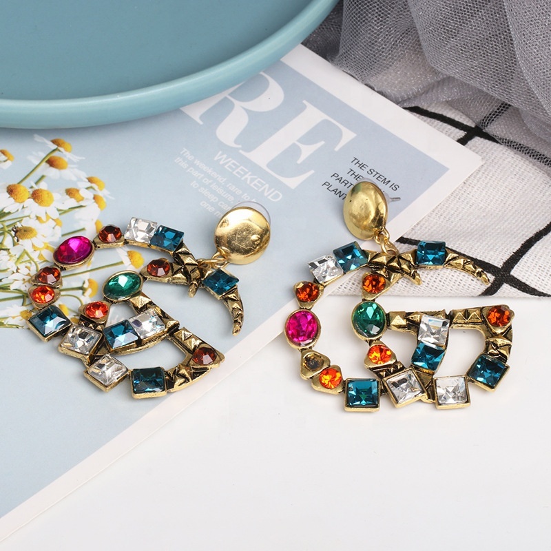 New creative European and American style exaggerated trend women's accessories crystal hoop earrings with wordings New creative European and American style exaggerated trend women's accessories crystal hoop earrings with wordings