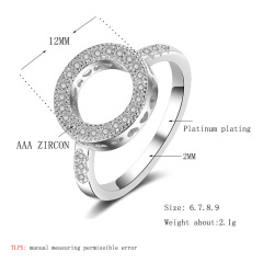 Simple Design Silver Plated Open Ring Stereo Circle Metal Zircon Round Ring