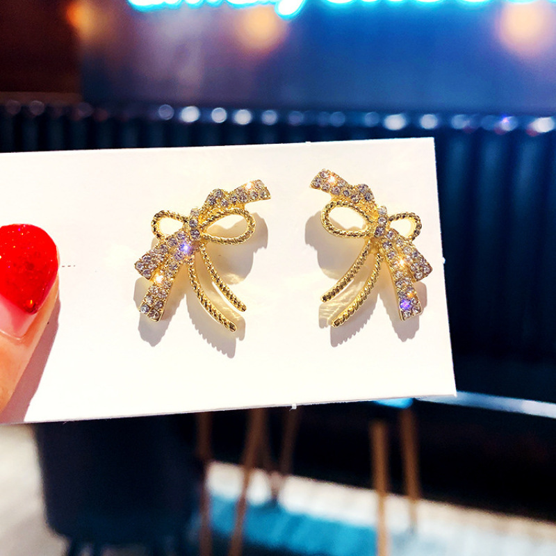 Wholesale Korea Bow Studded Zircon Crystal Gold S925 Silver Needle Fancy Stud Earring Wholesale Korea Bow Studded Zircon Crystal Gold S925 Silver Needle Fancy Stud Earring