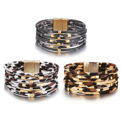 Wholesale Fashion Multilayer Wide jewelry Leopard Leather Bracelet For Women Wholesale Fashion Multilayer Wide jewelry Leopard Leather Bracelet For Women