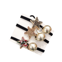 Korea fashion wholesale women girls elastic crystal faux pearl star hair ties