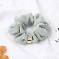 fashion metal button solid color elastic stripe chiffon scrunchies for women