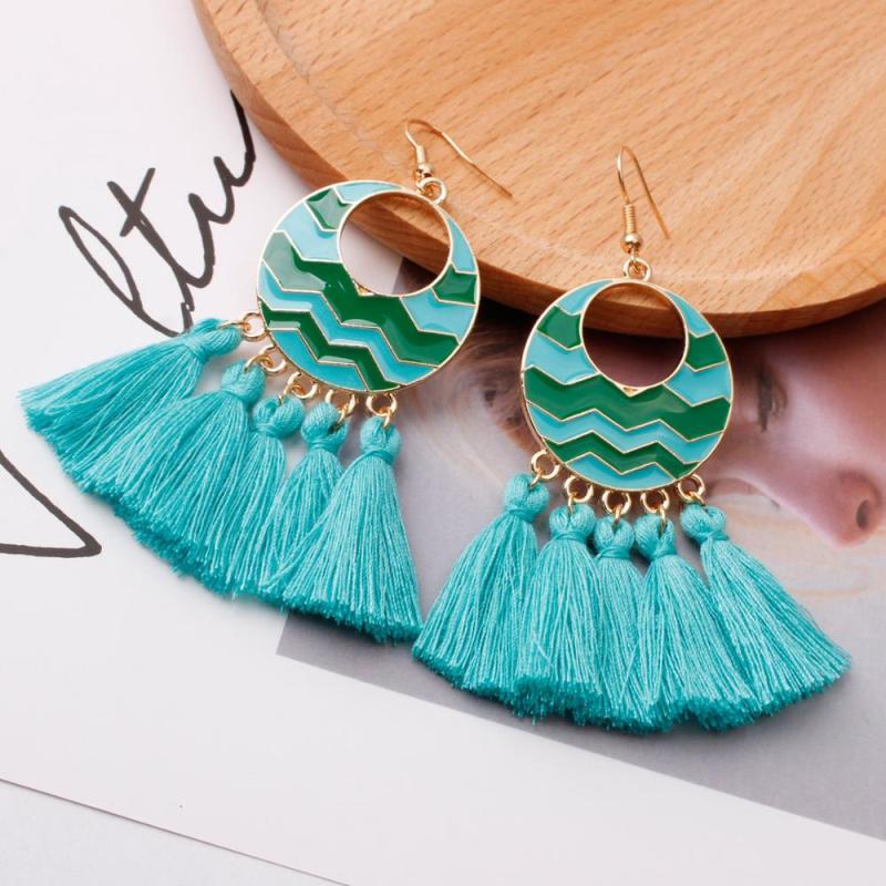 New retro bohemian women exaggerated big alloy creative tassel earrings