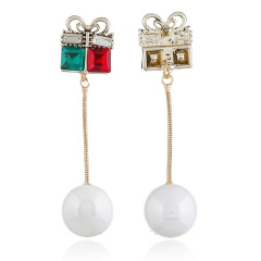 Creative new long pearl crystal Vintage silver Christmas gift box pendant earrings