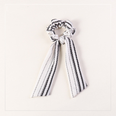 Retro style customized girls ponytail printed elastic knotted hair ties