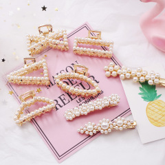 Amazon Hot Ladies Hair Claw Accessories Bow Shaped Golden Pearl Metal Hair Claw Clip