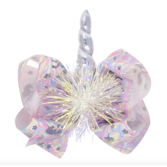Quaint grosgrain ribbon rainbow colored nuicorn hair bow clips girls kids hairpins for hair