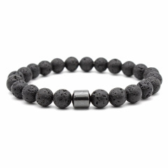 Amazon Hot Selling Custom 8mm Magnetic Charm Beads Stretch Natural Stone Lava Bead Bracelet For Couple