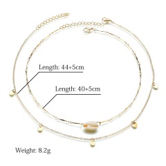 Decoration jewelry for women strand pearl layered double circle pendant necklace