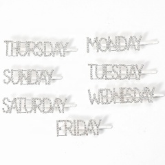 New weekday bling hair accessories women clips custom rhinestone hair pins for daily life