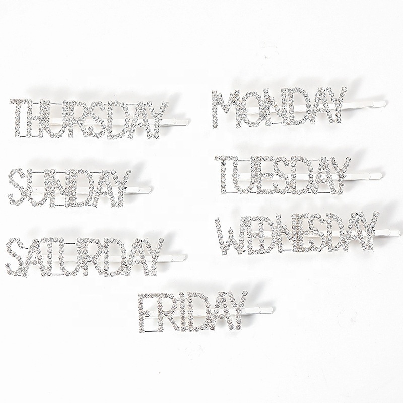 New weekday bling hair accessories women clips custom rhinestone hair pins for daily life New weekday bling hair accessories women clips custom rhinestone hair pins for daily life