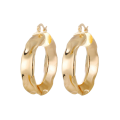 Fashion elegant circle women wrinkle twisted 18k gold plated hoop copper earrings