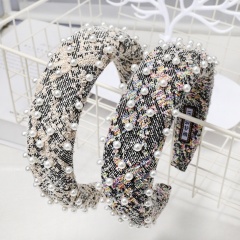 2020 Korea multicolor cheap wide padded elastic hair band with pearl