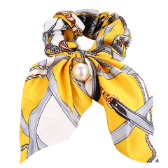 Fashion Solid Color Elastic Hair Rope Satin Rabbit Ear Pearl Bow Hair Scrunchies