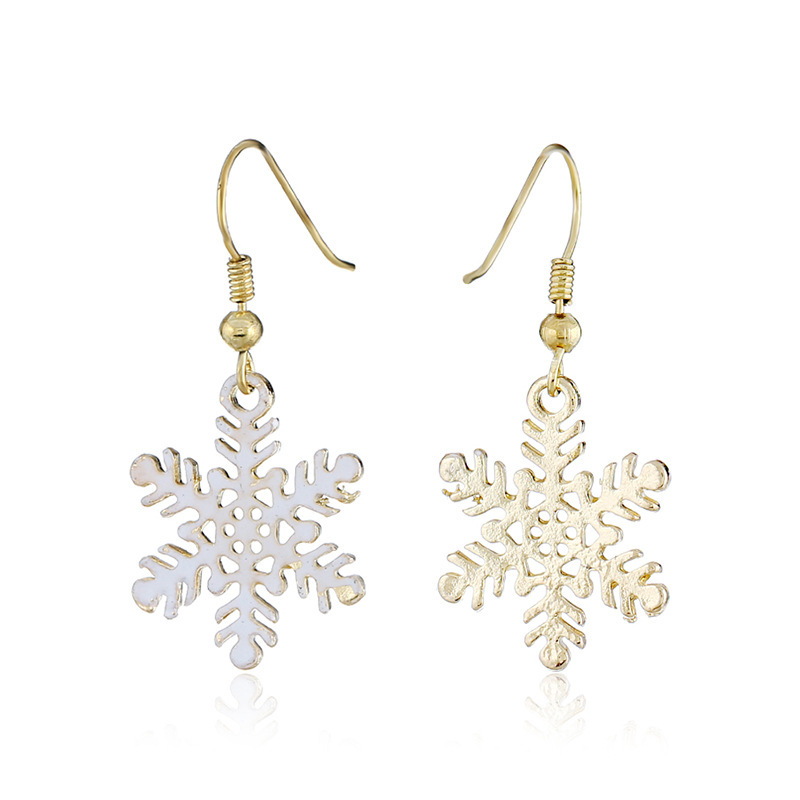 Wholesale White Alloy Paint Christmas Hollow Snowflake Earrings For Gifts Wholesale White Alloy Paint Christmas Hollow Snowflake Earrings For Gifts