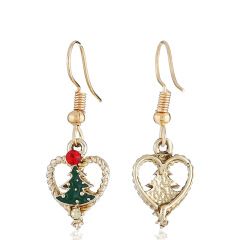 Luxurious gold heart women paint alloy rhinestone christmas tree hook earrings